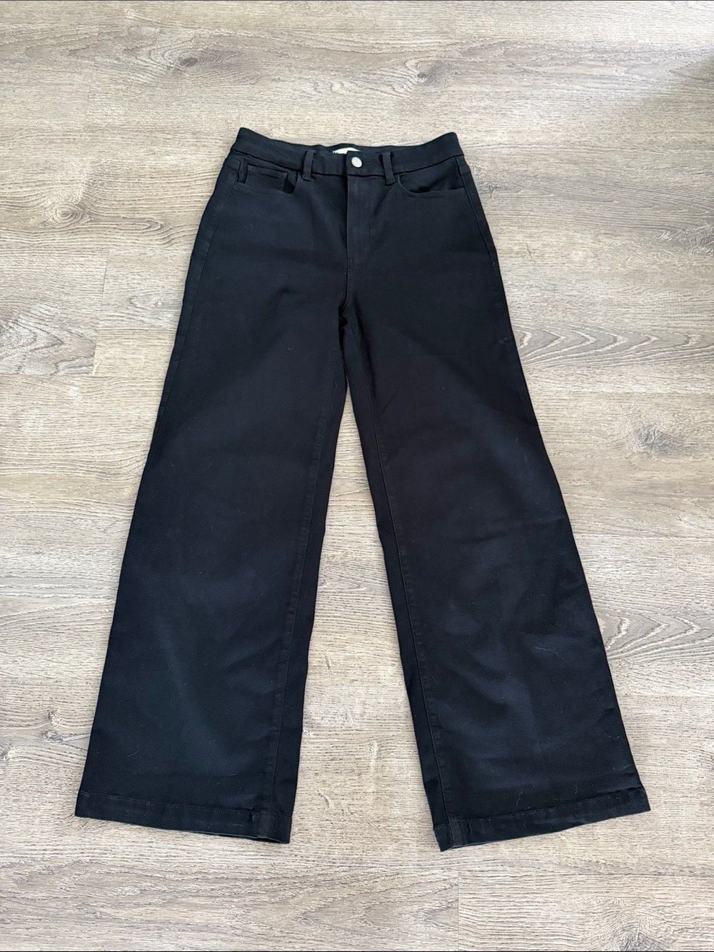 PAIGE Genesee High Rise Wide Leg Jeans Black Overdye WJ051 Premium Denim
